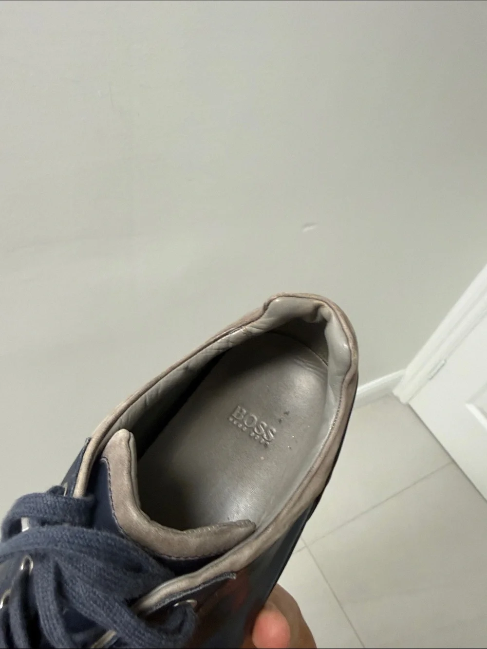 Hugo Boss Navy Blue Leather Lace-Up Sneaker
